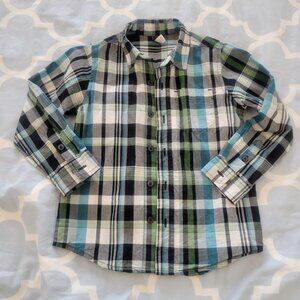 5Y Tea Collection Plaid Button-up shirt Green Blue Black